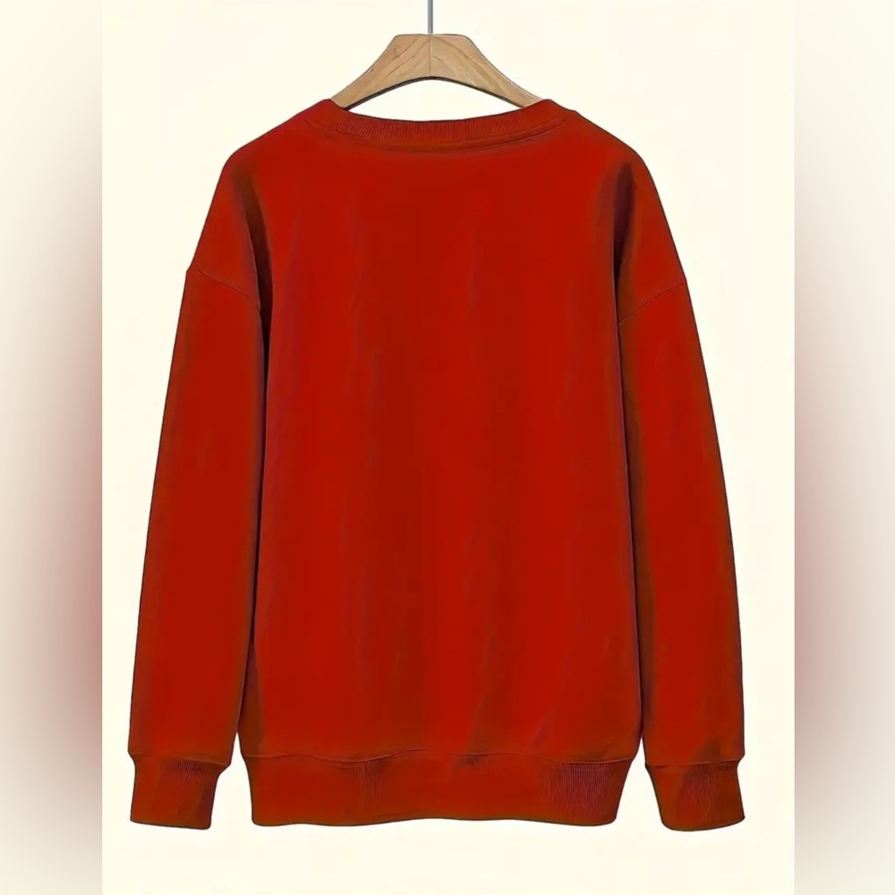 Holiday Christmas Red Cotton Sweatshirt New Unisex Fleece Oversized Boutique - Picture 2 of 4